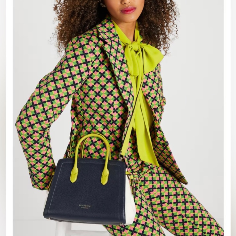 kate spade Navy and Lime Green Leather Satchel